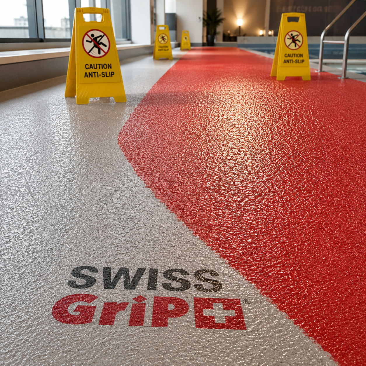 SWISS GriP Antirutsch Spray anti-slip coating can beside a treated tile